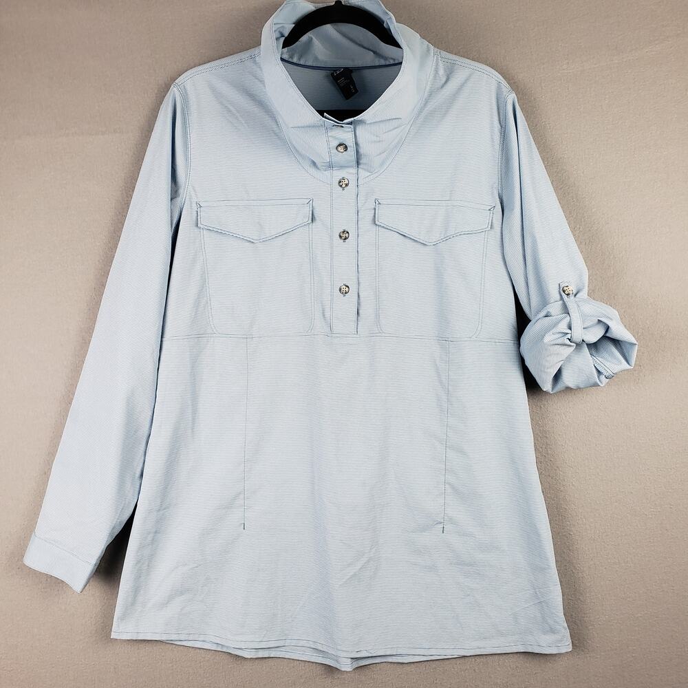 Mountain Hardwear Size L City Pass Top Light Blue Pinstripe Coastal Gorpcore PNW